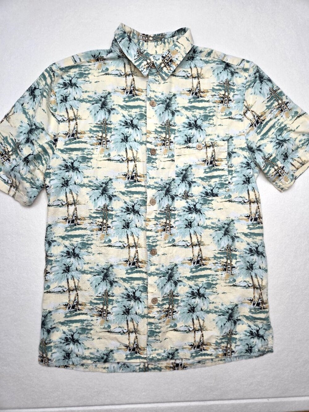Joe Marlin Men's Tropical Hawaiian Button Down Polo Shirt Men’s Size Medium